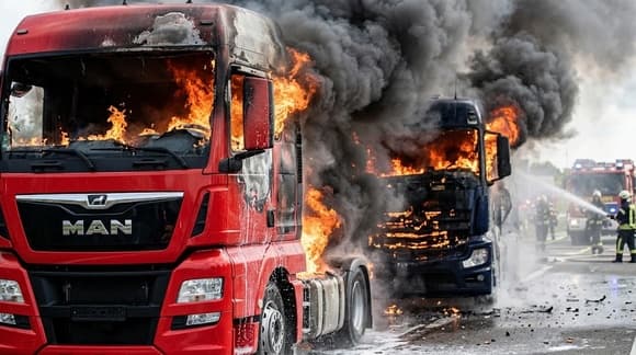 В Лейпциге подожгли более 20 грузовиков MAN, не исключают политический мотив