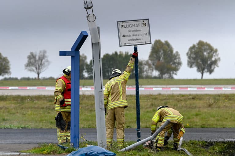 German Authorities Investigate A Hole Cut Into A Fence At Leipzig Airport
