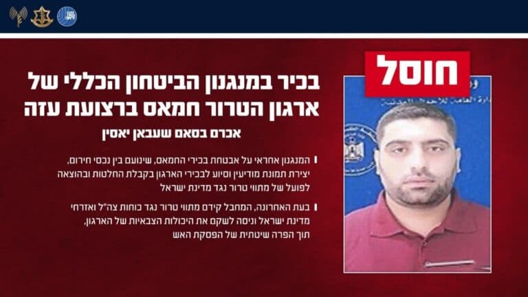 IDF, Shin Bet Eliminate Senior Hamas Security Terrorist in Gaza City Strike