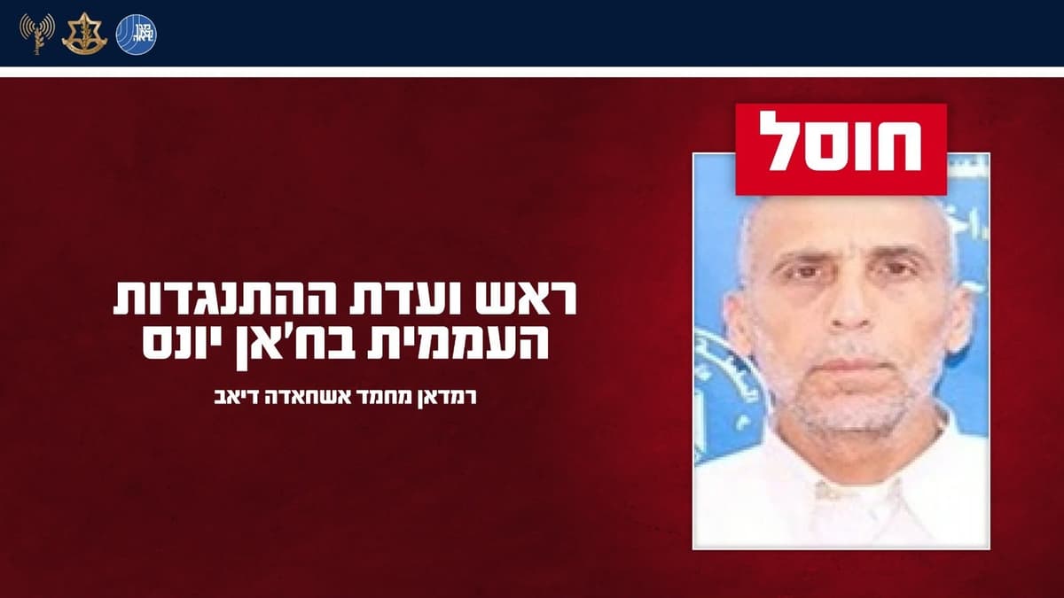 מכת אש בח'אן יונס: צה"ל ושב"כ חיסלו ראש ארגון טרור שהיה מעורב בטבח שמחת תורה