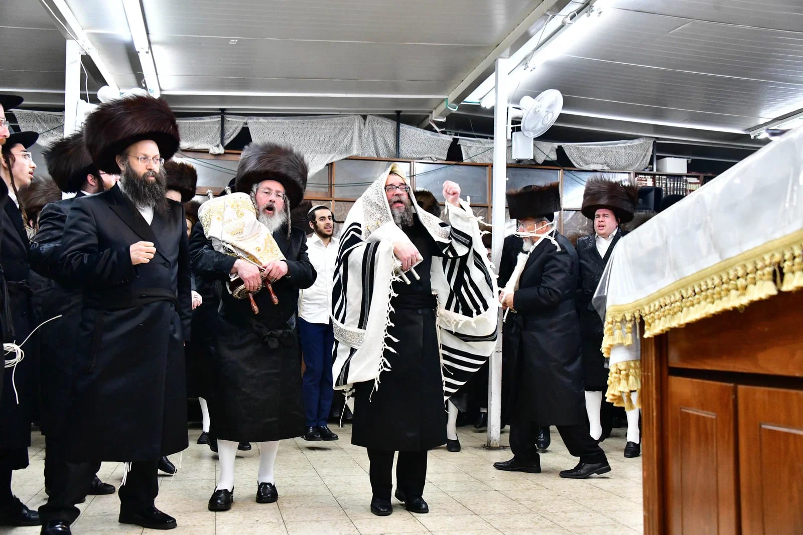 עם ההתלהבות הסקולענאי; הרבי מסקולען במעמד ההקפות השניות