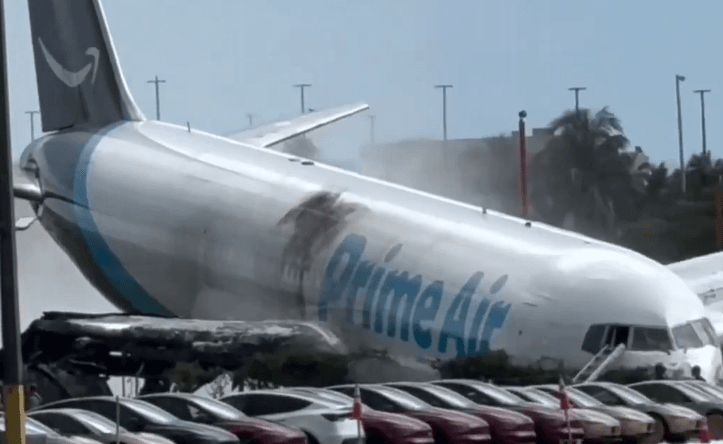 Amazon Cargo Plane Veers Off Runway at Miami Airport, Strikes Vehicles and Catches Fire