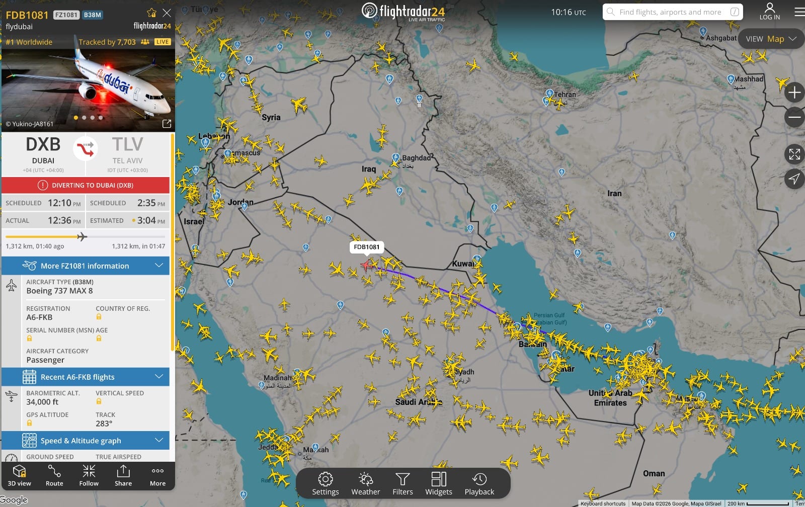 BREAKING: Another Flight en route from Dubai to Tel Aviv Turns Back to Dubai
