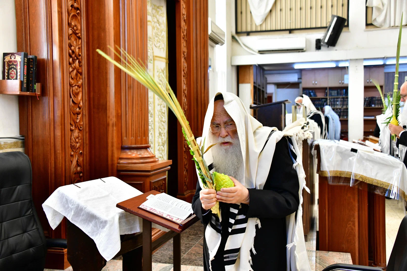 שנה לאירוע הלב; הגאון רבי צבי רוטברג נצפה בנטילת לולב בהיכל ישיבתו