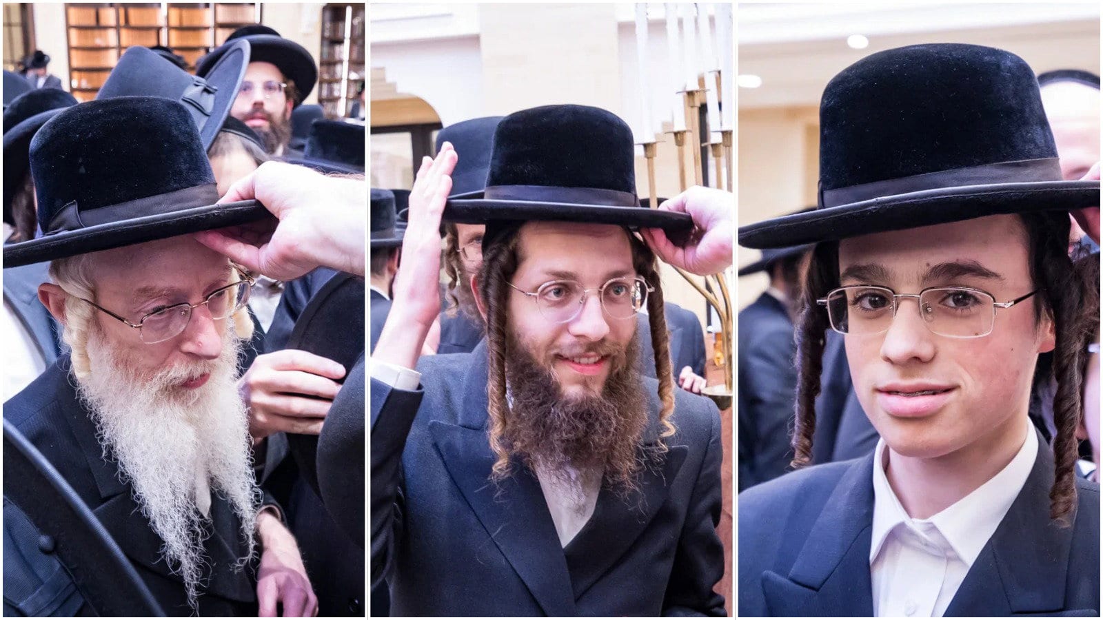 בסיום הסעודה בווילאמסבורג; החסידים זכו לחבוש את הכובע של בעל ההילולא