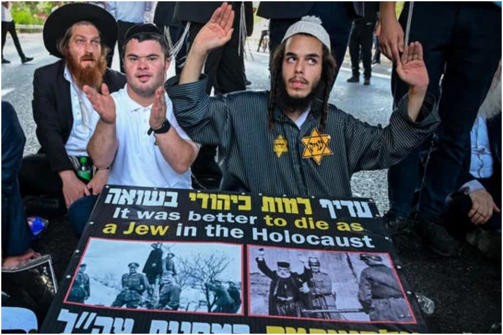 Haredi Protesters Wear Yellow Stars at Demonstration Against Draft Arrests