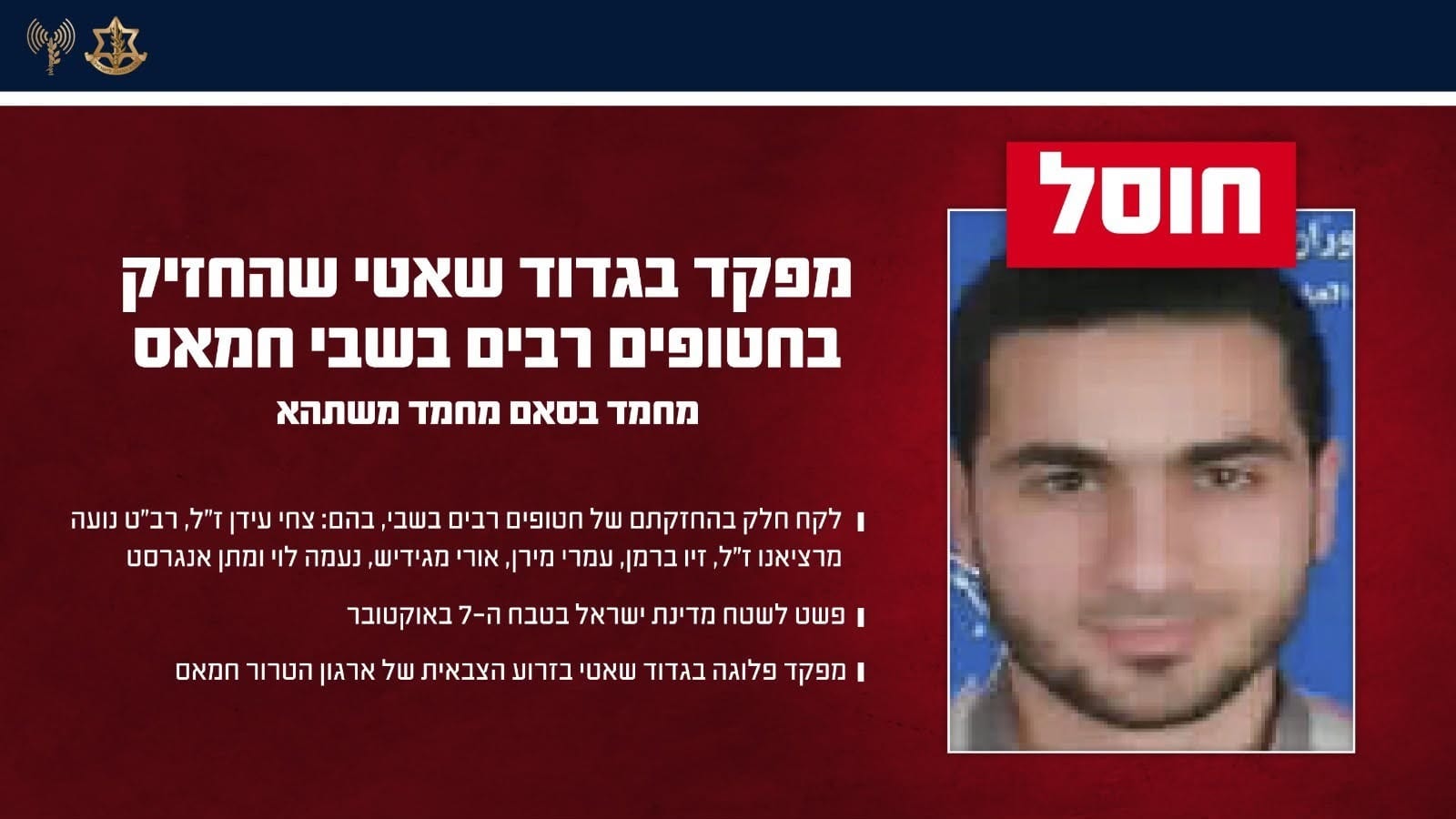 IDF Eliminates Hamas Commander Who Held Hostages and Participated in Release Ceremonies