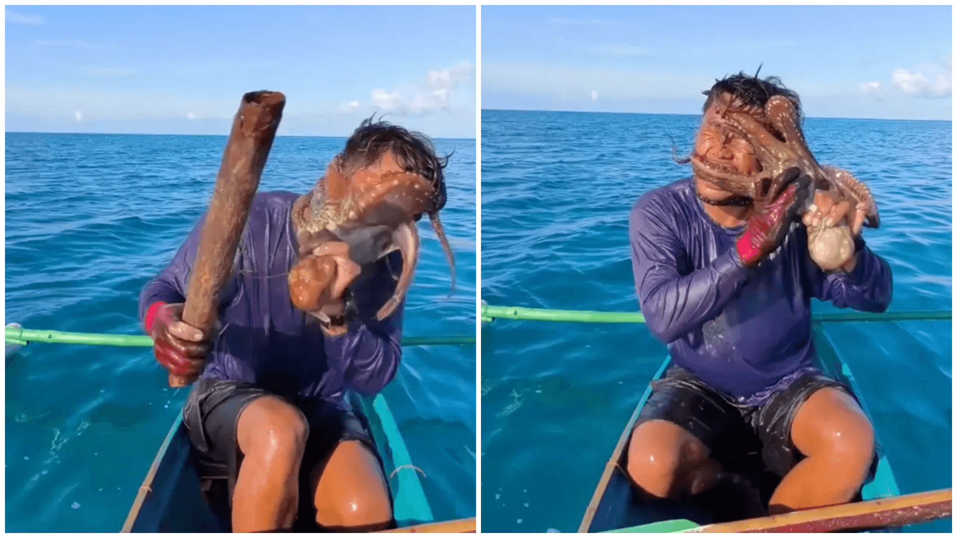 Filipino Fisherman Battles Octopus That Latched Onto His Face | WATCH