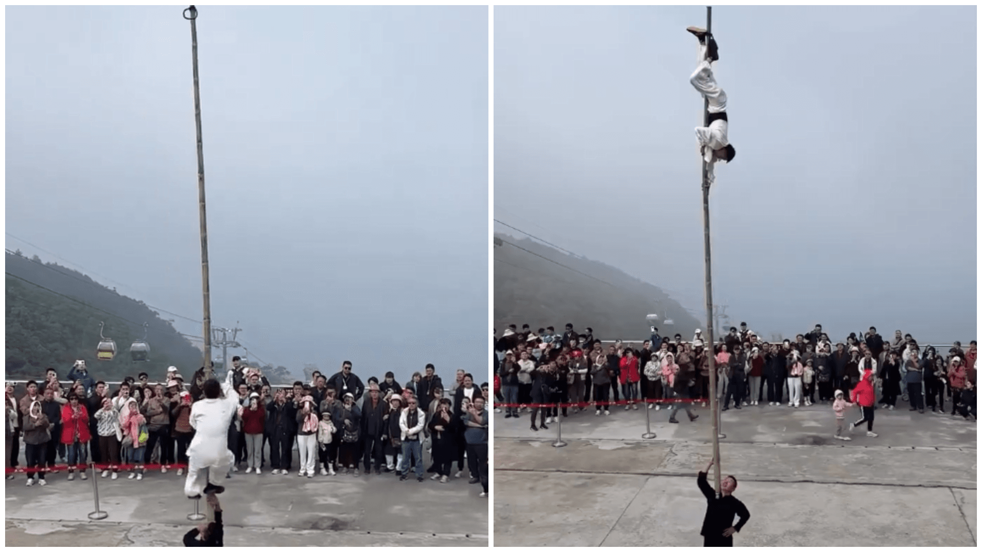Chinese Acrobat Balances Partner on Six-Meter Bamboo Pole in Viral Video