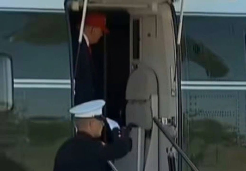Trump Appears Agitated with Helicopter Crew, Walks Past Saluting Marines