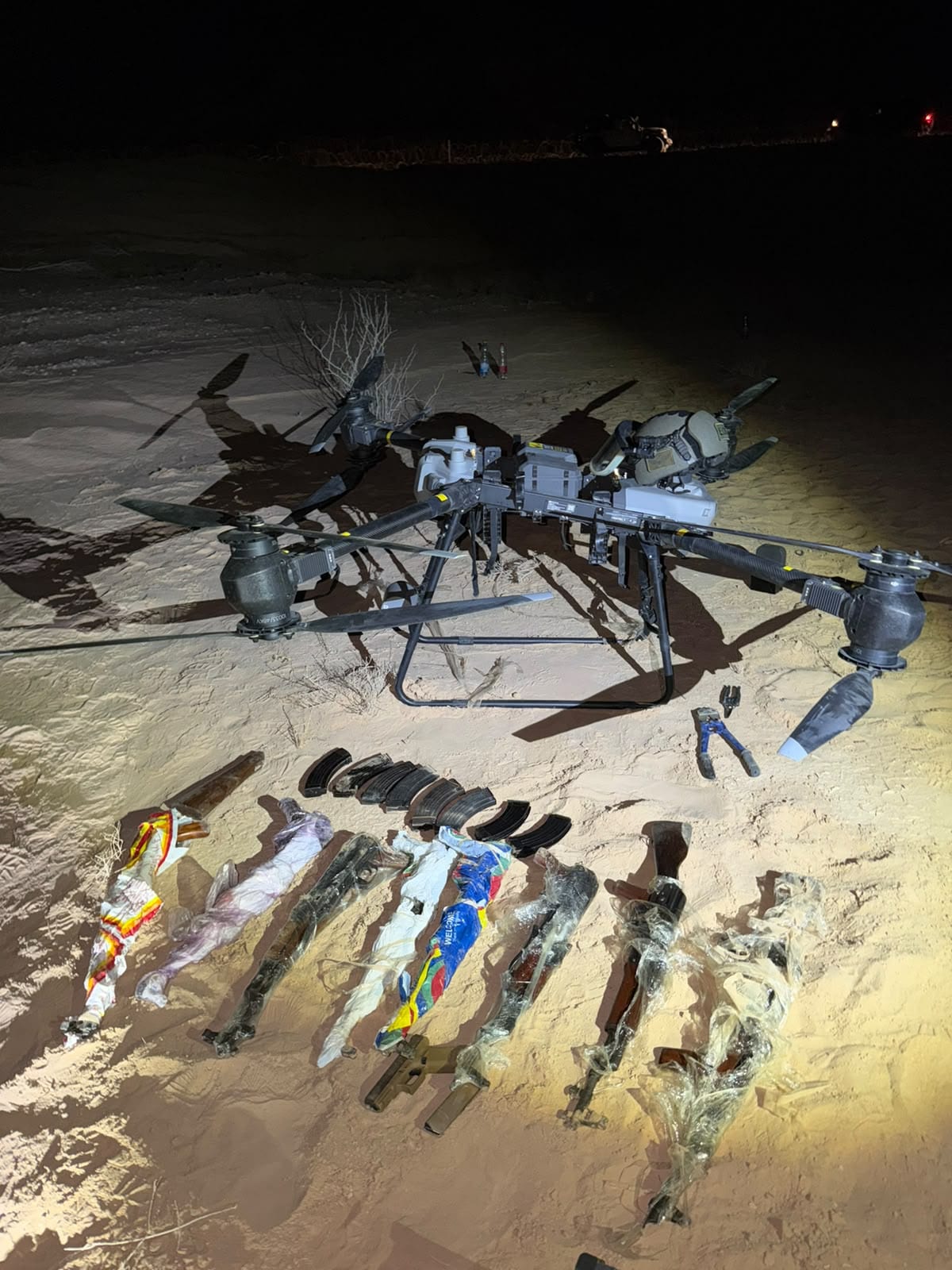 IDF Intercepts Heavy Drone Smuggling Ten Rifles Across Jordan Border