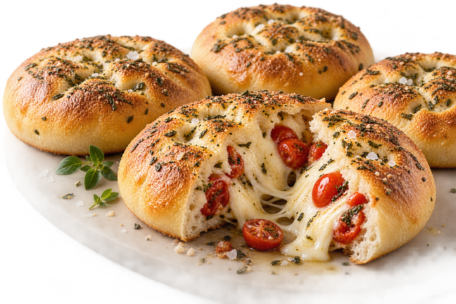 Individual Stuffed Focaccia For Sukkos: Cheese and Cherry Tomato Pockets