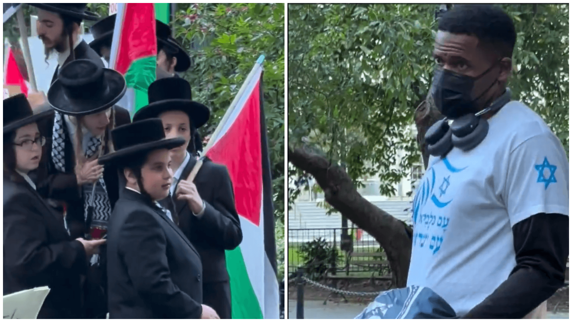 African Man Wearing IDF Shirt Faces Down Satmar Boys in New York