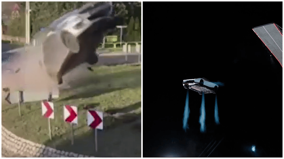 Polish Driver's Drunken Crash Sends Car Flying 60 Meters — Just as Musk Unveils Flying Tesla