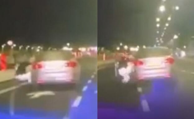 תיעוד: השוטרת ניסתה לעצור חשוד - ועפה מהרכב לכביש
