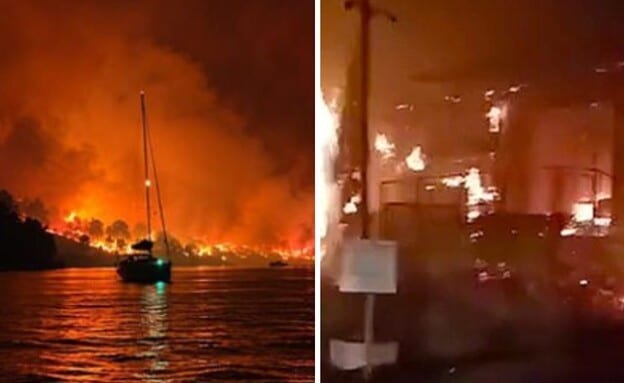 "החלטנו לרוץ": האש הגיע לריזורט באי - מאות תיירים ברחו לים