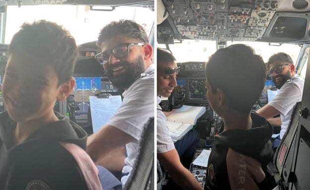 "הוא ממש התעקש": אריאל בן ה-8 הצטלם בקוקפיט לפני חודש בדרך לארץ - וגילה שזה הטייס הגיבור