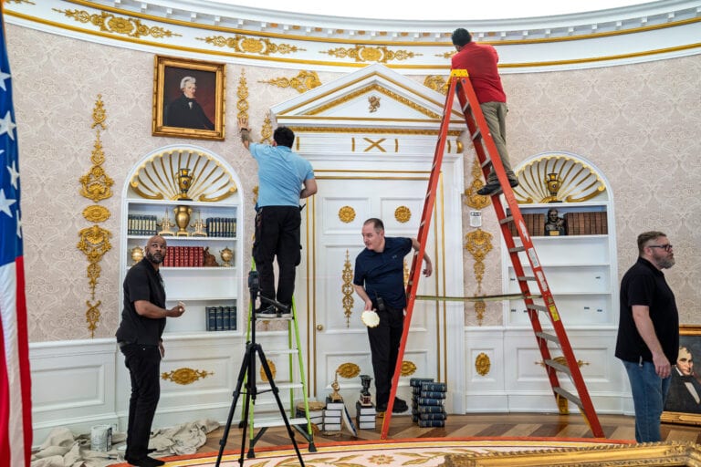 A Replica Oval Office Near The White House Just Got A New Trump Makeover. Gold Flourishes Abound