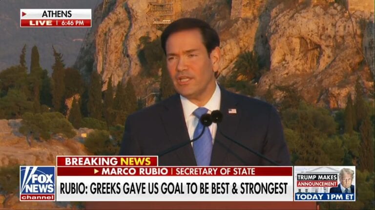 Rubio, in Athens, Says the West Grew Ashamed of Its History and Strength