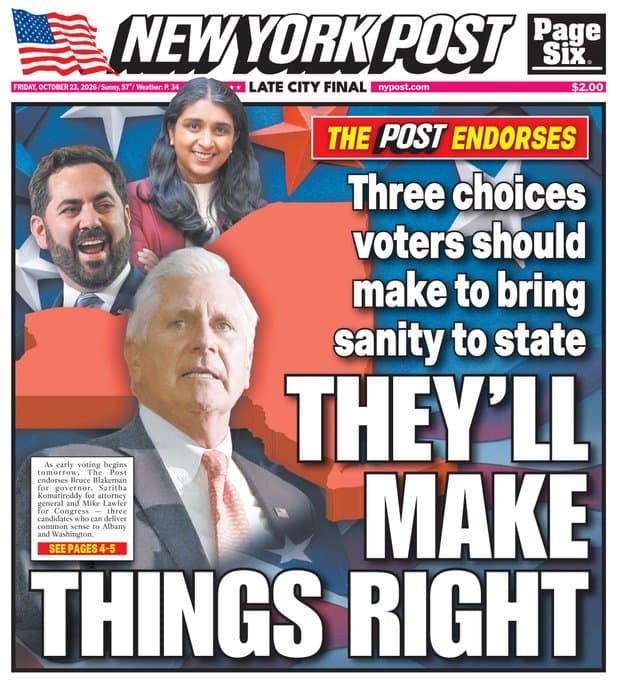 New York Post Endorses Blakeman, Komatireddy And Lawler In Key Races